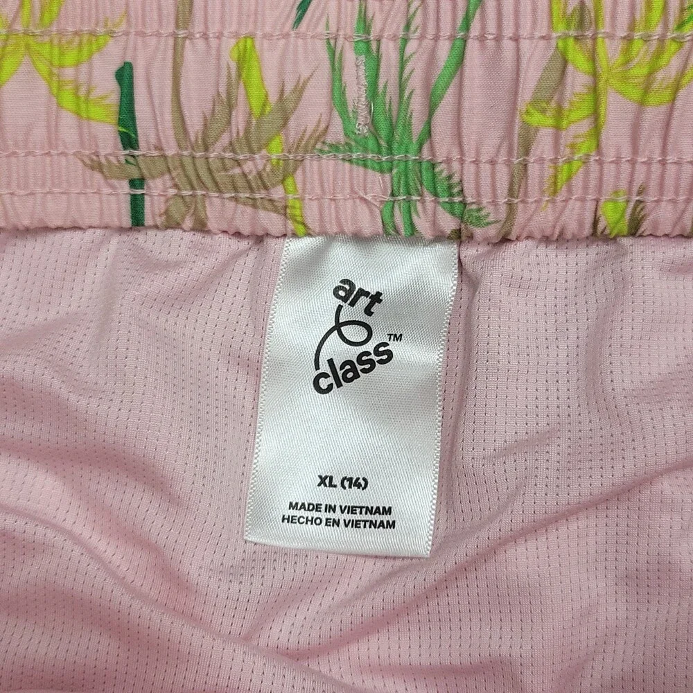 Art Class Boys' Tropical Print Swim Trunks Pink Size X-Large 14